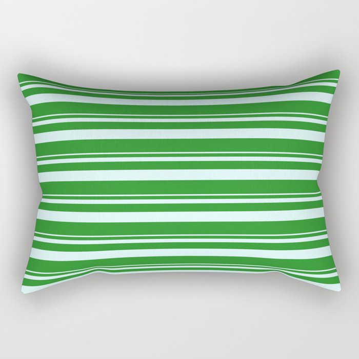 Light Cyan and Forest Green Colored Lined Pattern Rectangular Pillow