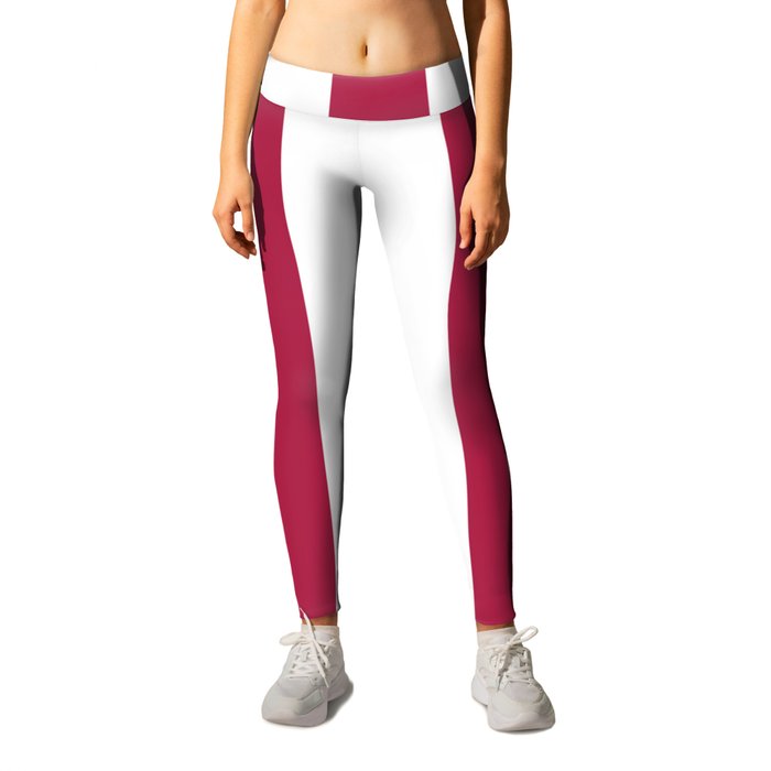 French wine fuchsia -  solid color - white vertical lines pattern Leggings