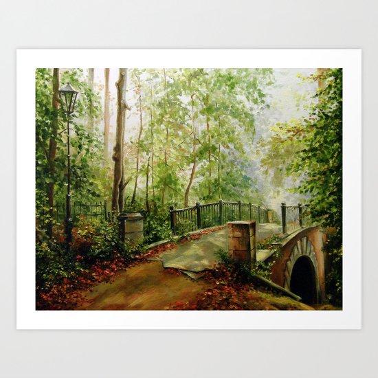 Old bridge in the forest Art Print