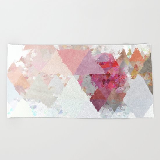 Pink white rosegold triangle pattern Beach Towel