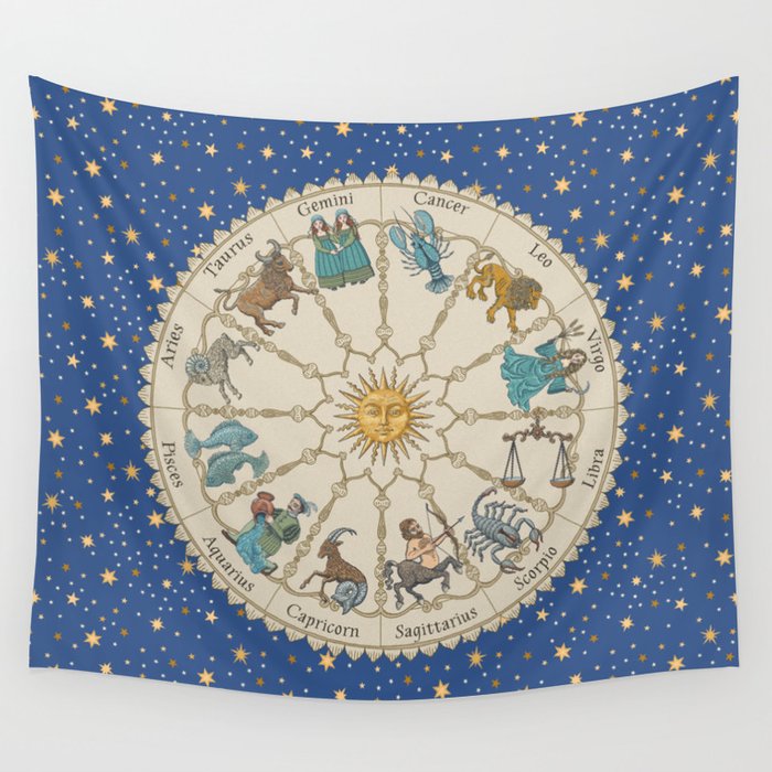 Vintage Astrology Zodiac Wheel Wall Tapestry