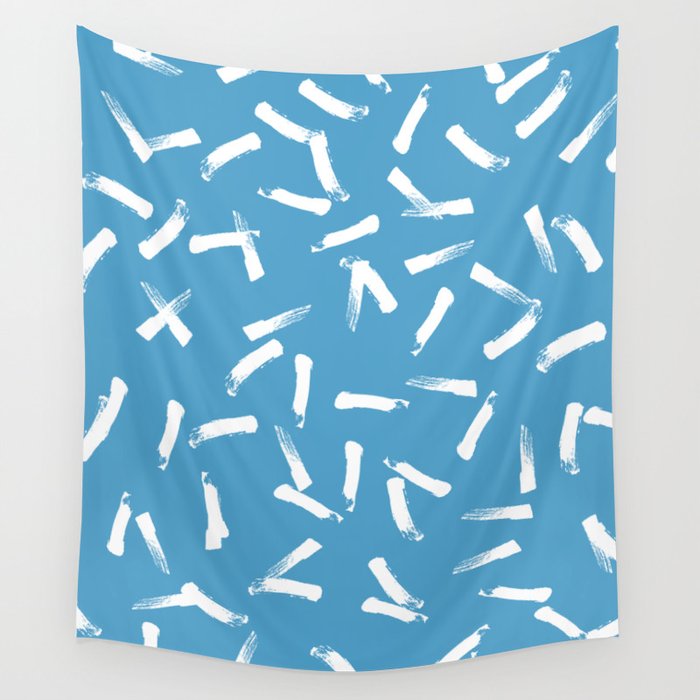 White brush strokes on a blue background Wall Tapestry