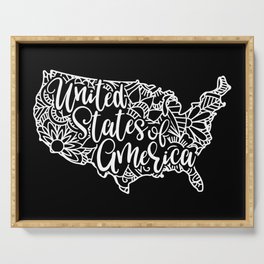 United States Floral Mandala Map Pretty Serving Tray