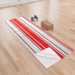 [ Thumbnail: Light Cyan & Red Colored Pattern of Stripes Yoga Towel ]