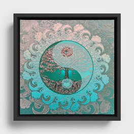 Pretty Chic Teal Tree of Life with Yin Yang and Heart Framed Canvas