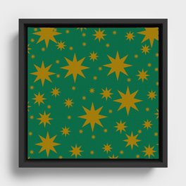 Crazy gold starburst in green Framed Canvas