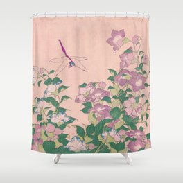 Dragonfly and Flowers Painting Vintage Art Shower Curtain