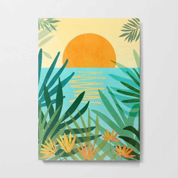 Tropical Ocean View Landscape Illustration Metal Print