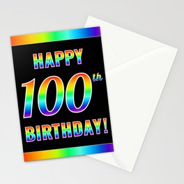 [ Thumbnail: Fun, Colorful, Rainbow Spectrum “HAPPY 100th BIRTHDAY!” Stationery Cards ]