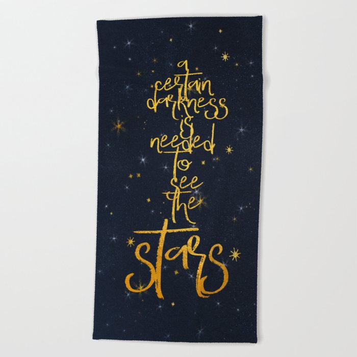 Darkness-Stars - sparkling night gold glitter effect typography Beach Towel