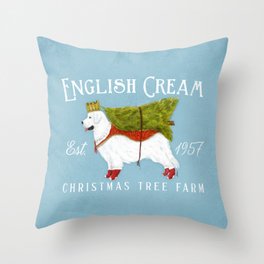 English Cream golden retriever dog christmas tree holiday farm art  Throw Pillow