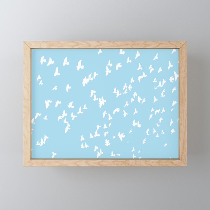 Happy Birds Aqua Framed Mini Art Print