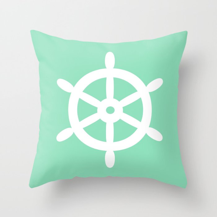 Ship Wheel (White & Mint) Throw Pillow