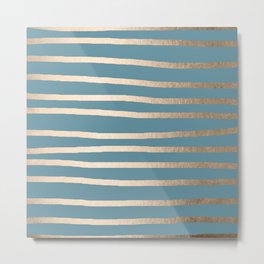 Abstract Drawn Stripes Gold Tropical Ocean Blue Metal Print | Abstract, Bronze, Rose, Champagne, Yellow, Striped, Line, Stripe, Rosegold, Metallic 