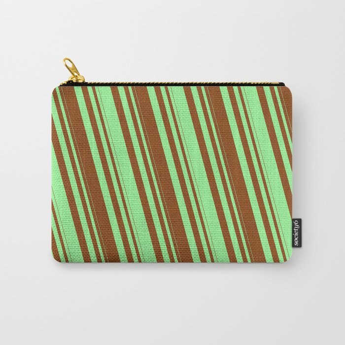 Brown and Green Colored Lined Pattern Carry-All Pouch