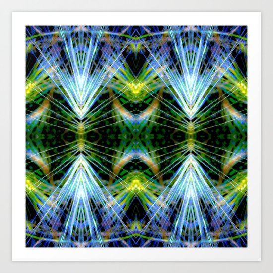 Blue Green Bright Rays,Fractal Art Art Print