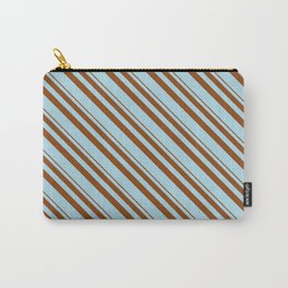[ Thumbnail: Brown and Light Blue Colored Stripes/Lines Pattern Carry-All Pouch ]