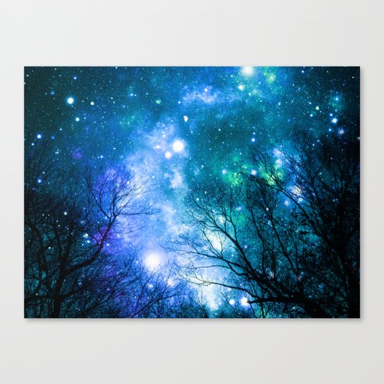 Black Trees Blue Turquoise Teal Space Canvas Print