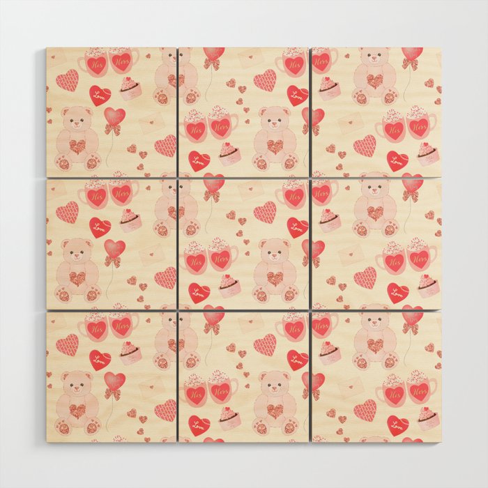 Valentine's Day Teddy Bear Pattern Wood Wall Art