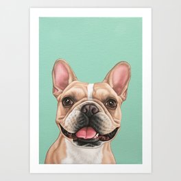 Cute and Happy French Bulldog Portrait, Frenchie Painting, Smiling Frenchie Art Art Print