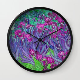 Vincent Van Gogh Irises Painting Violet Fuchsia Palette Wall Clock