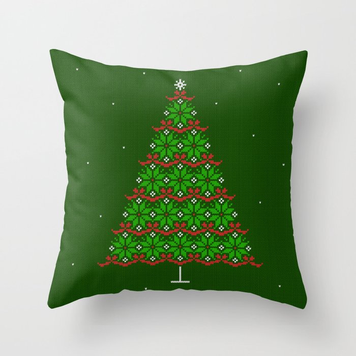Christmas tree and snow green knitted Fair isle Throw Pillow