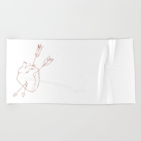 Cupid Heart in Pink Rose Gold Beach Towel