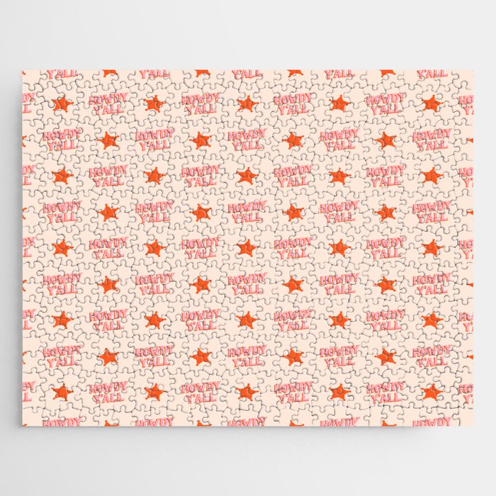 Southern Welcome: Howdy Y'all (bright pink and orange old west letters) Jigsaw Puzzle