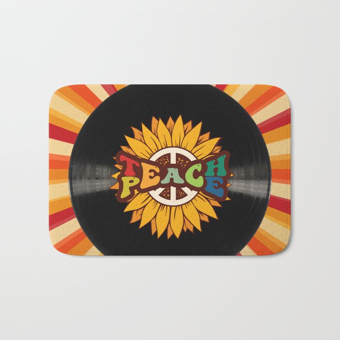 Teach Peace Sunflower Retro Record Bath Mat
