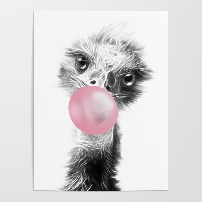 Bubblegum Emu Luminous Art. Funny blow a bubble emu  Poster