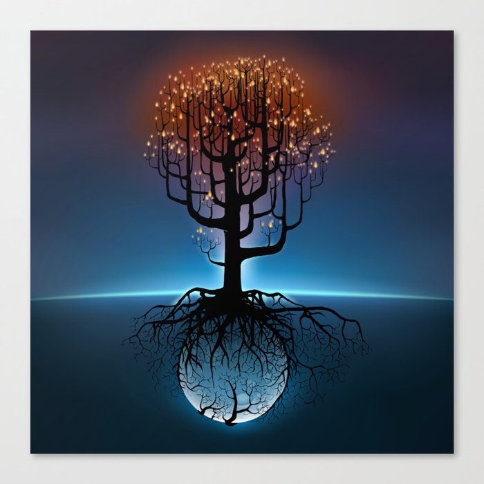 Tree, Candles, and the Moon Canvas Print