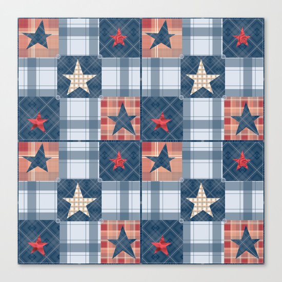 Blue denim plaid patchwork . Canvas Print