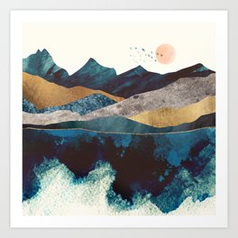 Blue Mountain Reflection Art Print By Spacefrogdesigns Society6