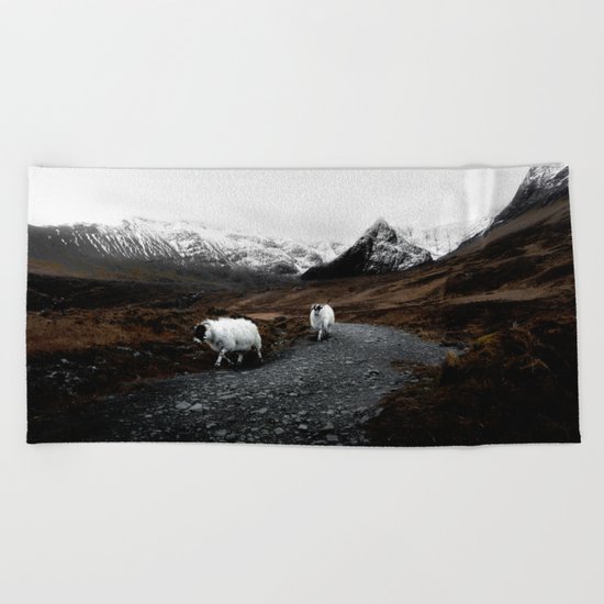 SHEEP - MOUNTAINS - SNOW - ROAD - PHOTOGRAPHY - FUNNY Beach Towel