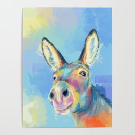 Carefree Donkey - Digital and Colorful Animal Illustration Poster