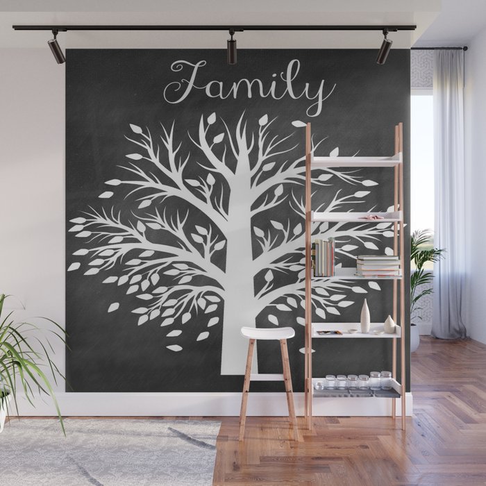 Family Tree Black and White Wall Mural by oldurbanfarmhouse Society6