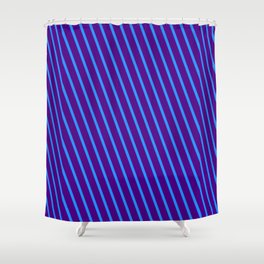 [ Thumbnail: Indigo and Blue Colored Lines/Stripes Pattern Shower Curtain ]