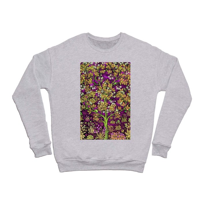William Morris purple amethyst tree of life motif pattern print 19th century textile for duvet, drapes, pillows, rugs, and home and wall decor Crewneck Sweatshirt