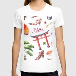 Watercolor Japan pattern T Shirt