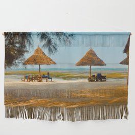 South Africa Photography - Beach With Straw Parasols Wall Hanging