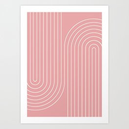 Minimal Line Curvature X Pink Mid Century Modern Arch Abstract Art Print
