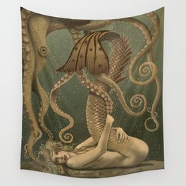 "Mermaid & Octopus No. 4" by David Delamare (No Border) Wall Tapestry