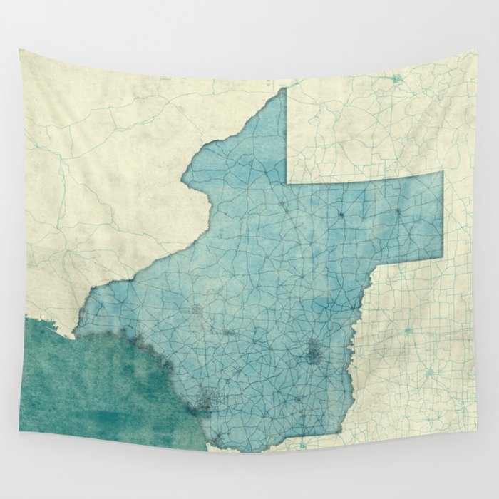 Texas State Map Blue Vintage Wall Tapestry by City Art Posters Society6