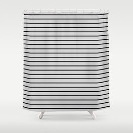 [ Thumbnail: Black & Light Grey Colored Striped Pattern Shower Curtain ]
