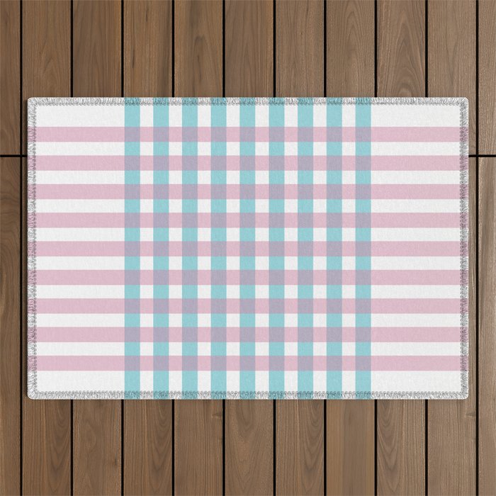 Ribbons - Retro Check Pattern - Pink Turquoise Outdoor Rug