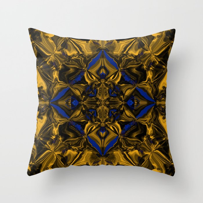 Multidimensional Vintage Golden and Navy Bling  Throw Pillow