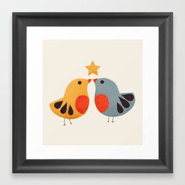 Festive Birds and Star Framed Art Print | Merry, Sweet, Holiday, December, Star, Folk, Christmas, Happy Christmas, Festive, Graphicdesign 