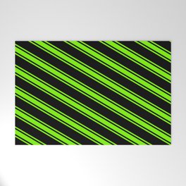 [ Thumbnail: Black & Green Colored Pattern of Stripes Welcome Mat ]