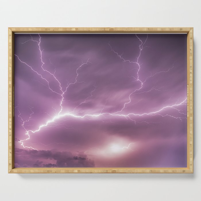 Lightning Strikes in a Purple Sky Serving Tray