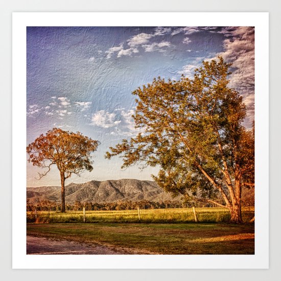 Trees and hills in the country Art Print